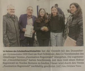 Dossenberger Gymasium unterstützt Regenwaldprojekt